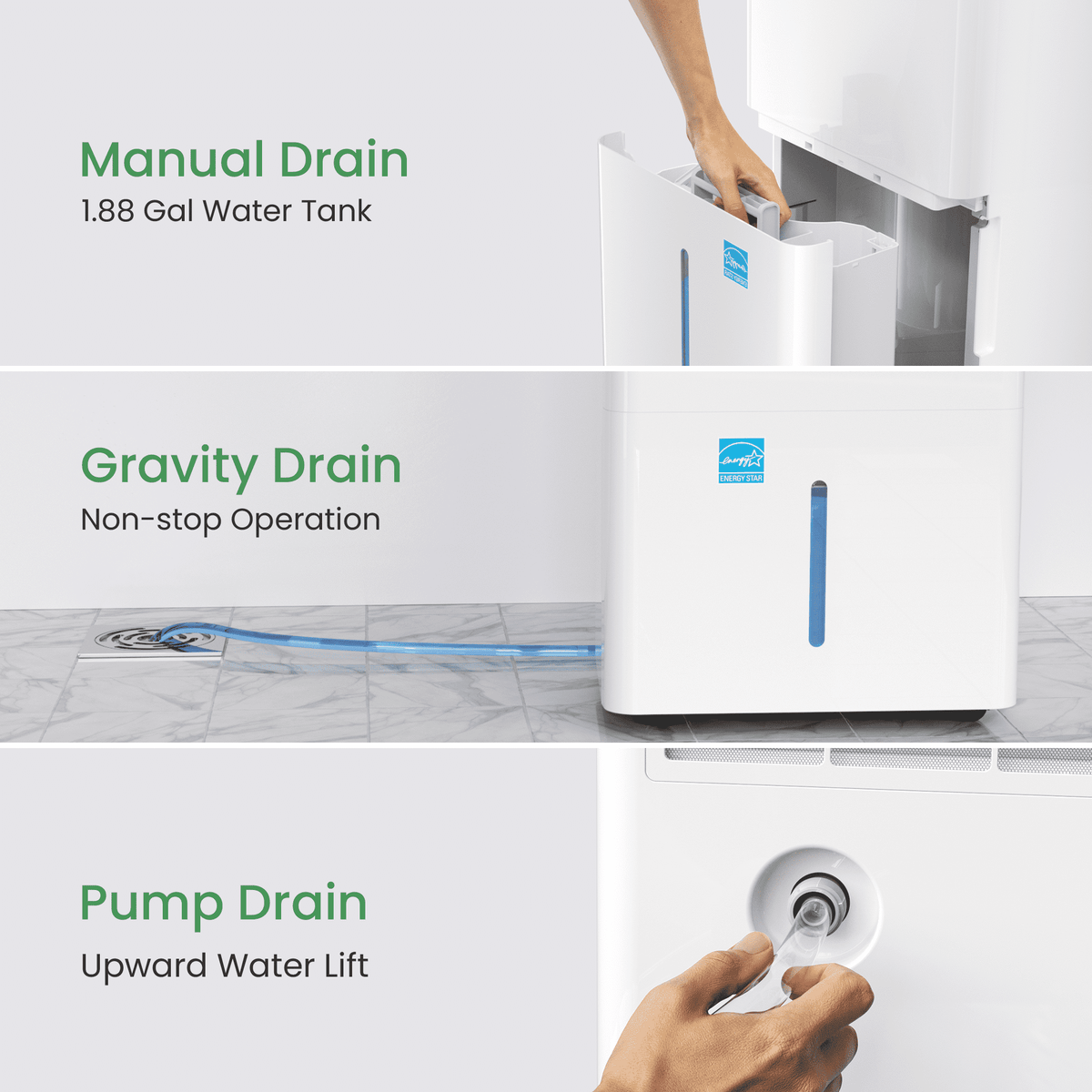 Sitvon 50 Pint Energy Star Dehumidifier with Pump for Home Basement Room energy efficient, Max 150 Pint, 7000 Sq. Ft - Auto Defrost, Ultra Quiet 40dB, Auto Comfort Mode, Dual Drain Option