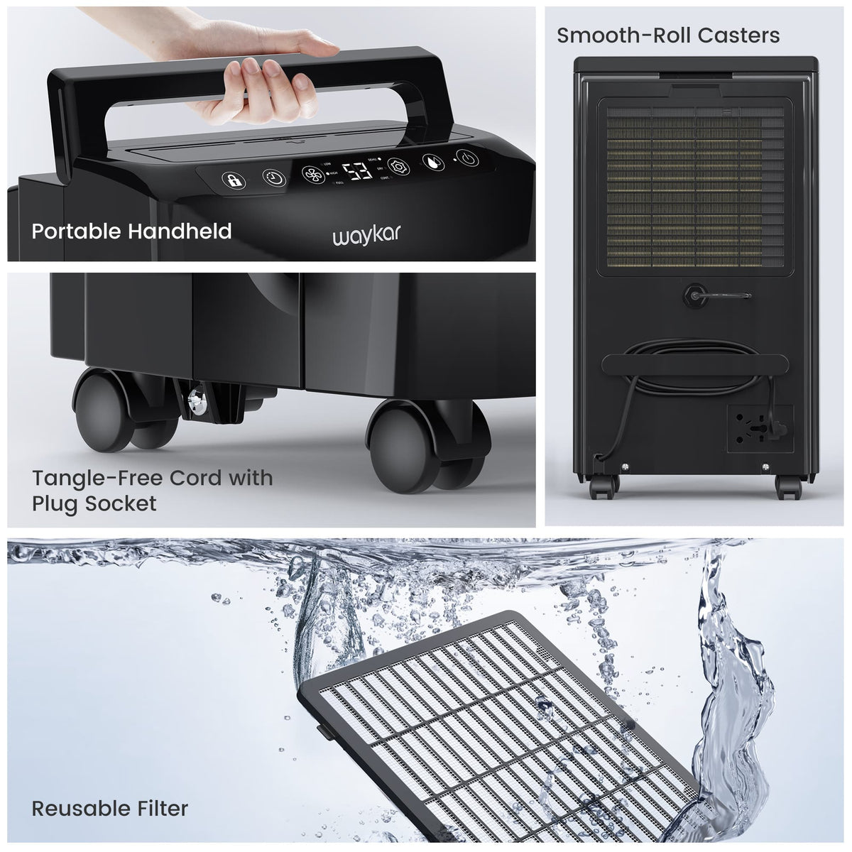 Waykar 2000 Sq. Ft. 34 Pint Dehumidifier for Room & Home, Ultra Quiet 33dB, Continuous Drain, Energy Star, Auto Defrost, Child Lock, 10 Pint DOE