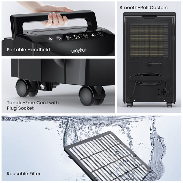 Waykar 2000 Sq. Ft. 34 Pint Dehumidifier for Room & Home, Ultra Quiet 33dB, Continuous Drain, Energy Star, Auto Defrost, Child Lock, 10 Pint DOE