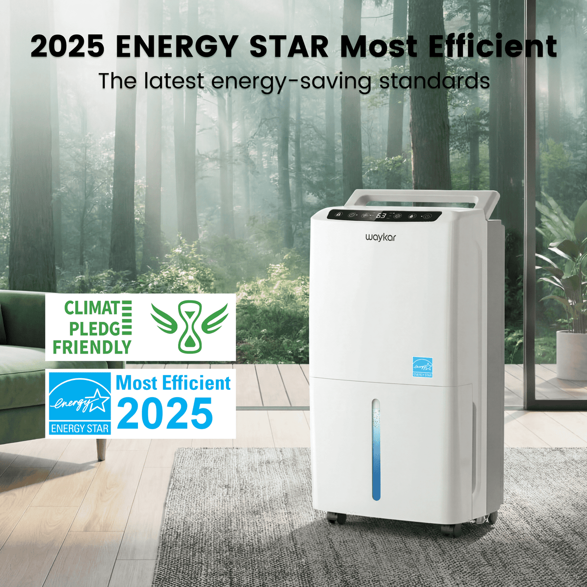 2000 Sq. Ft 34 Pints 2025 Most Efficient Energy Star Dehumidifier for Home and Basement with Auto or Manual Drainage, Quiet 33dB Operation, 0.62 Gallon Water Tank Capacity