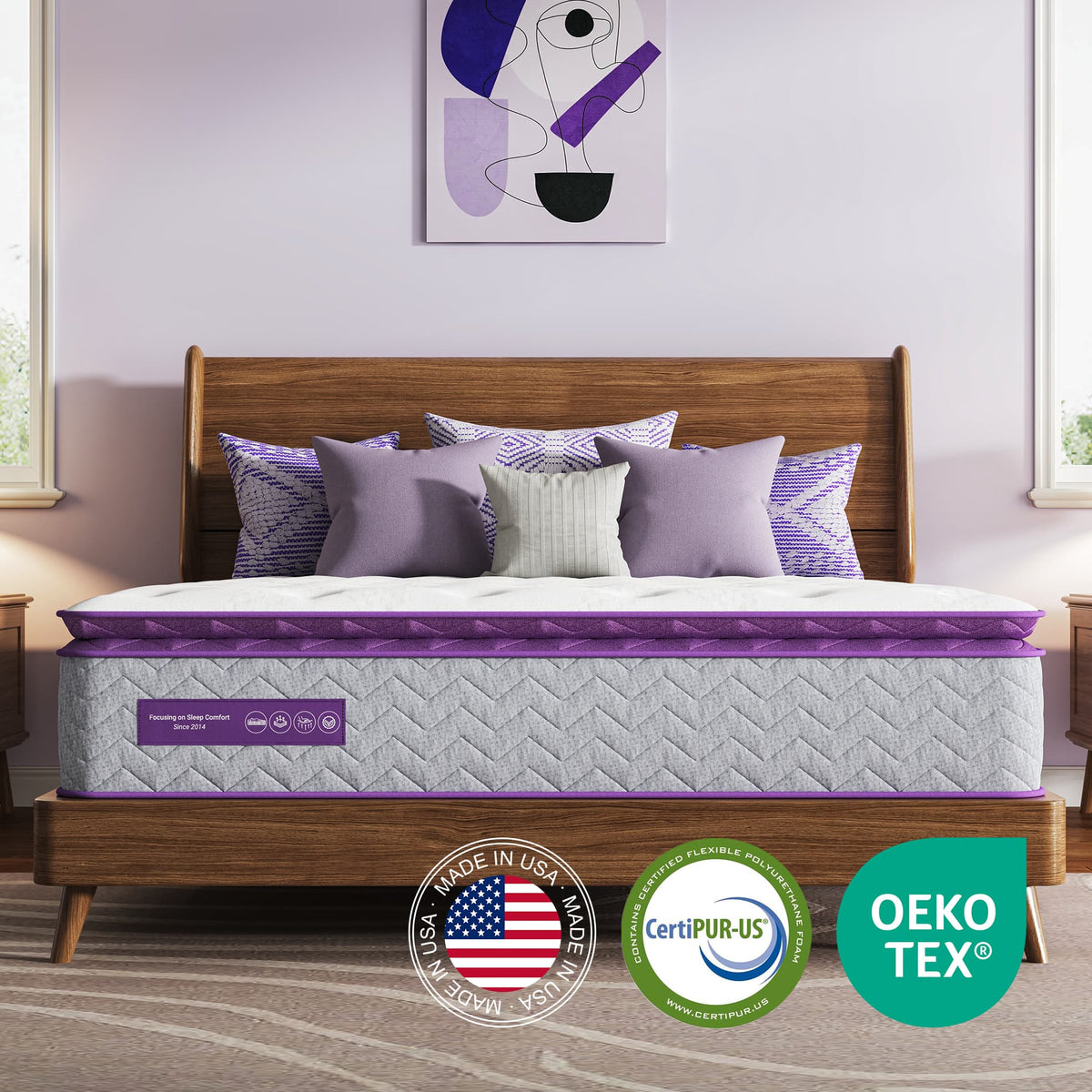 Sersper Queen Mattress 10 Inch Hybrid Pillow Top Queen Size Mattress in a Box AeroChar Bamboo Charcoal Infused Memory Foam Medium Firm with Pressure Relief Strong Support