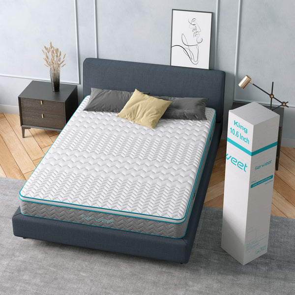 Full Size Mattress, Serweet 12 inch Memory Foam Hybrid Mattress Full, 7-Zone Pocket Innerspring Pillow Top Mattress for Motion Isolation / Edge Support/Meduim Firm