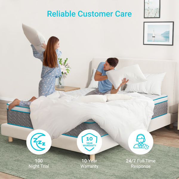Full Size Mattress, Serweet 12 inch Memory Foam Hybrid Mattress Full, 7-Zone Pocket Innerspring Pillow Top Mattress for Motion Isolation / Edge Support/Meduim Firm