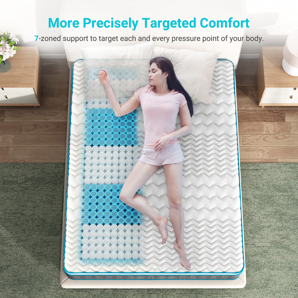Full Size Mattress, Serweet 12 inch Memory Foam Hybrid Mattress Full, 7-Zone Pocket Innerspring Pillow Top Mattress for Motion Isolation / Edge Support/Meduim Firm