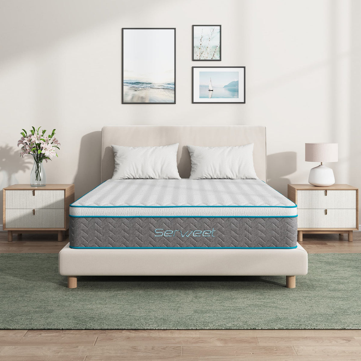 Queen Size Mattress, Serweet 12 inch Cooling Gel Memory Foam Hybrid Mattress Queen, 7-Zone Pocket Innerspring Breathable Pillow Top Mattress for Cooler Sleep Supportive & Pressure Relief