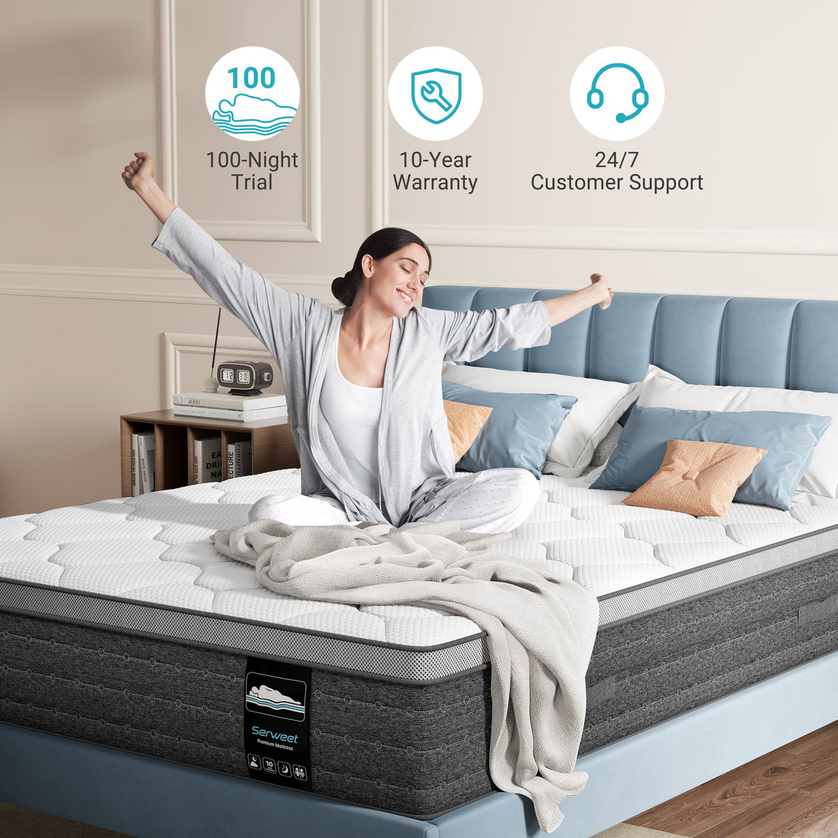 Queen Mattress, Serweet Kescas 10 inch Cooling Memory Foam and 5-Zone Pocket Innersprings Mattress for Motion Isolation/ Edge Support/Back Pain Relief, Medium Firm