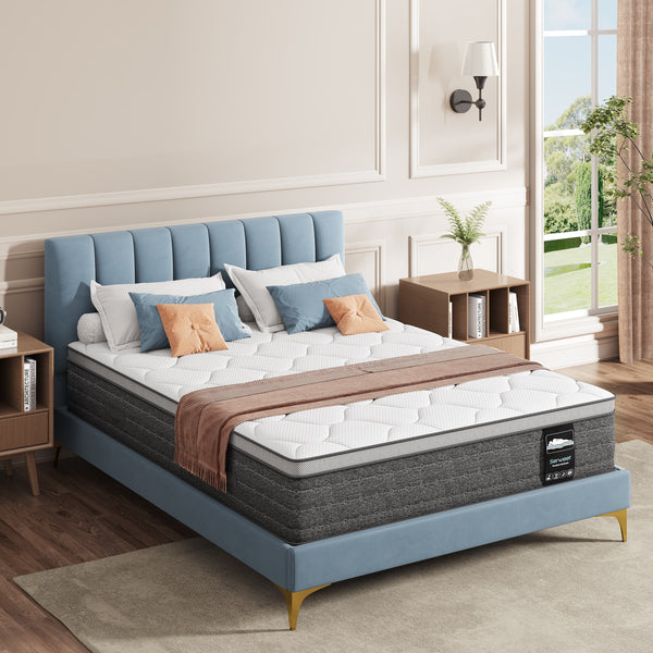 Queen Mattress, Serweet Kescas 10 inch Cooling Memory Foam and 5-Zone Pocket Innersprings Mattress for Motion Isolation/ Edge Support/Back Pain Relief, Medium Firm
