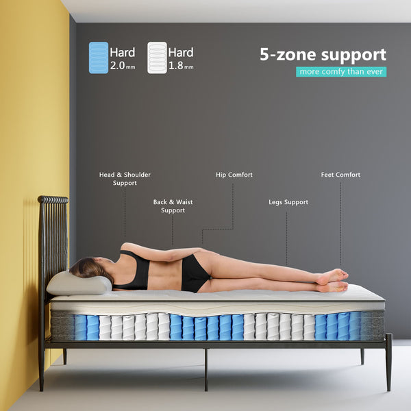 King Mattress, Serweet 12 inch Cooling Memory Foam and 5-Zone Pocket Innersprings Mattress for Motion Isolation/ Edge Support/Back Pain Relief, Medium Firm