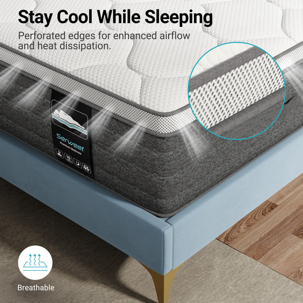 Queen Mattress, Serweet 14 inch Cooling Memory Foam and 5-Zone Pocket Innersprings Mattress for Motion Isolation/ Edge Support/Back Pain Relief, Medium Firm