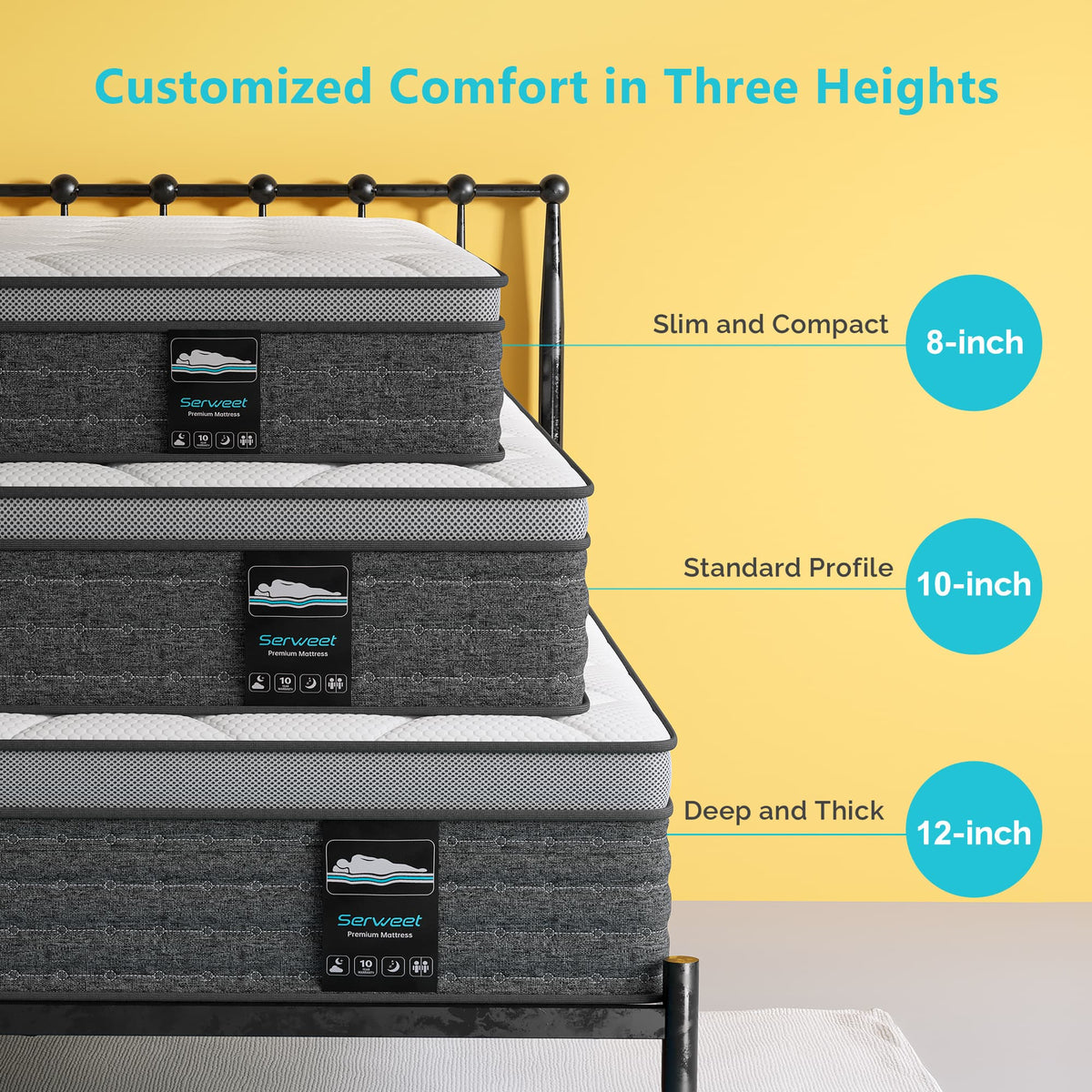 Queen Mattress, Serweet 14 Inch Hybrid Mattress Queen with Fiberglass Free, Gel Memory Foam, Breathable Bed Mattress for Cooler Sleep Supportive & Pressure Relief, Medium Firm
