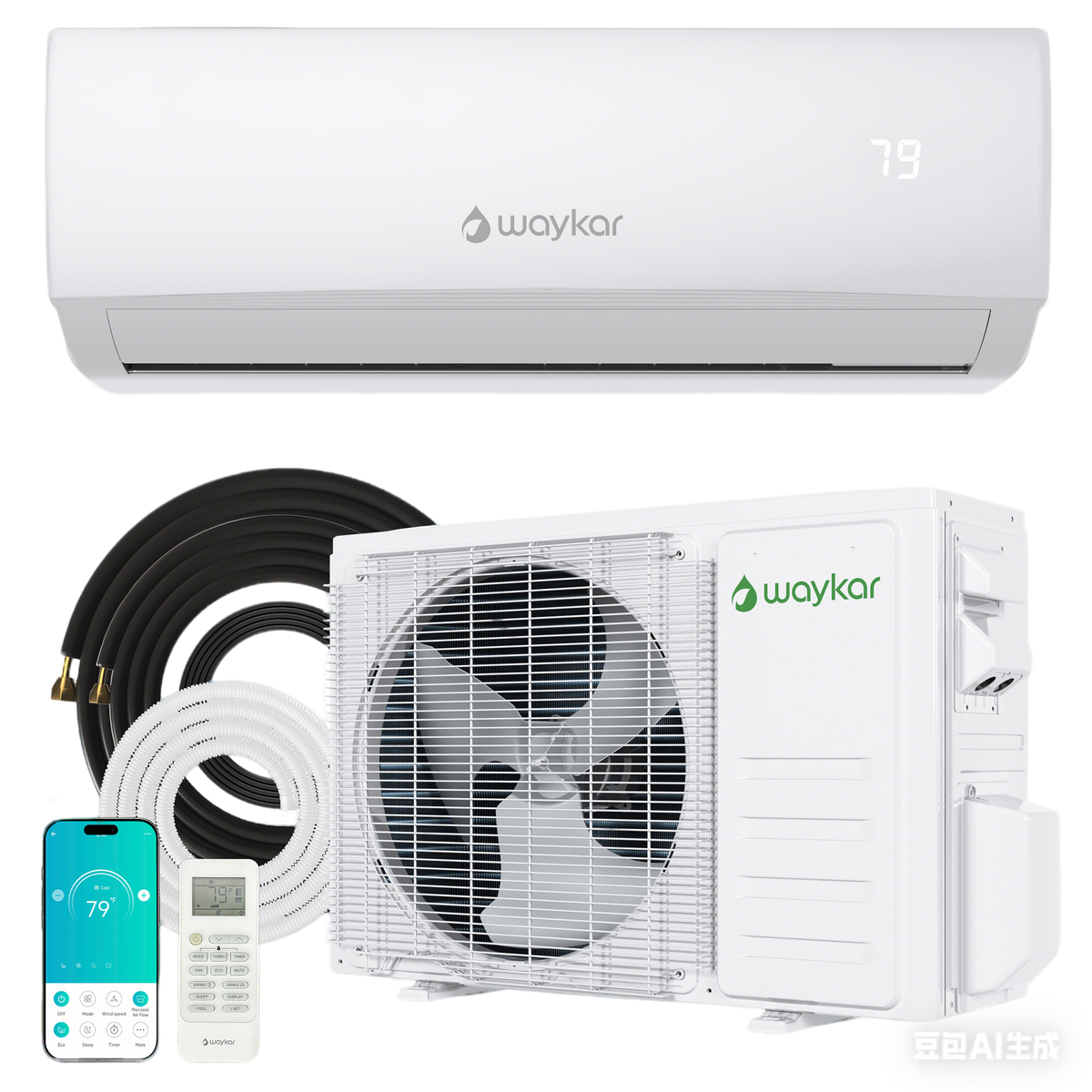 Waykar 12,000 BTU Mini Split Air Conditioner & Heater with Inverter, 20.0 SEER2, 208&230V Wall-Mounted Ductless AC Unit for Cooling and Heating up to 750 Sq. Ft, Compatible with Alexa and Wifi