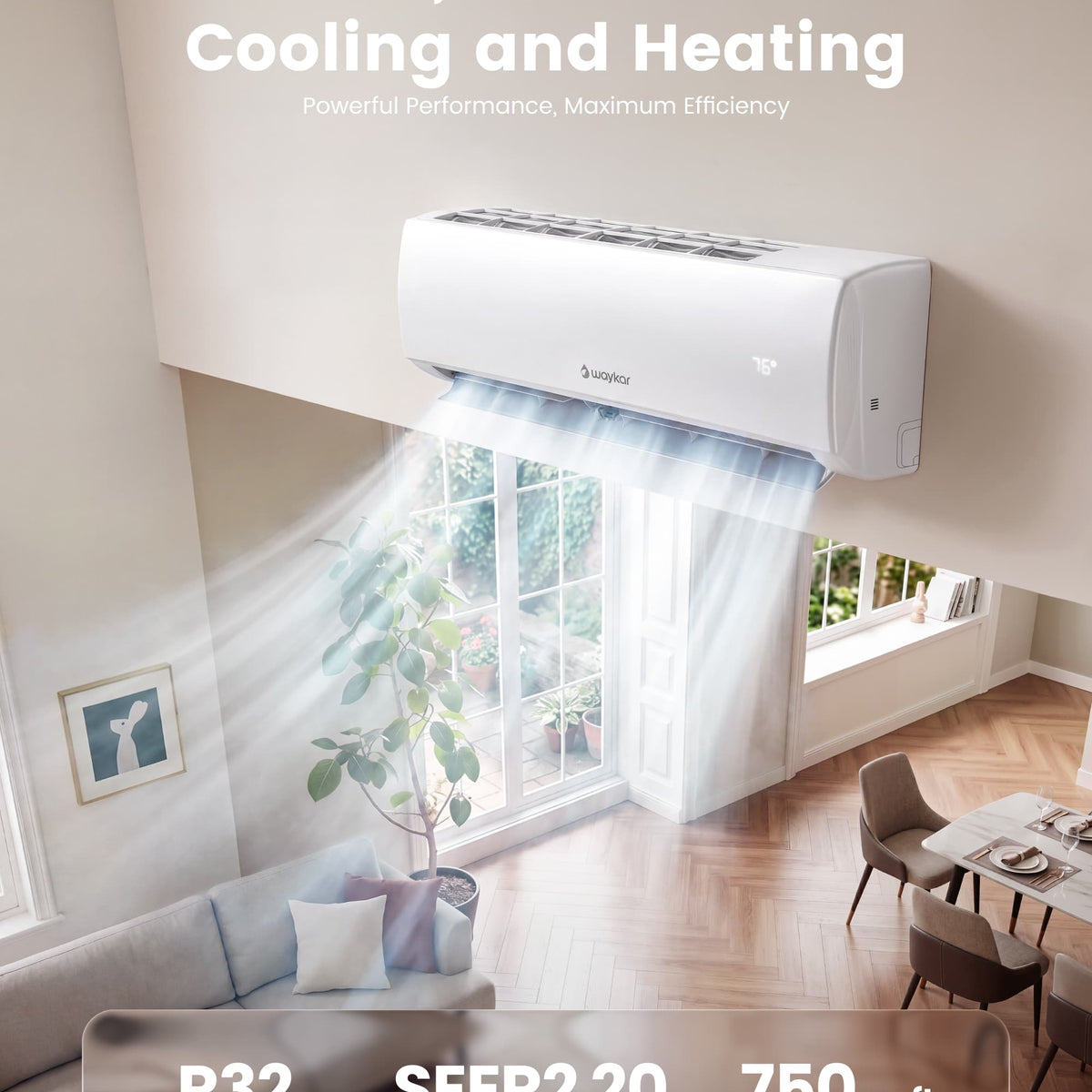 Waykar 12,000 BTU Ductless Mini Split Air Conditioner & Heater, 20.5 SEER2 Efficient with App Control