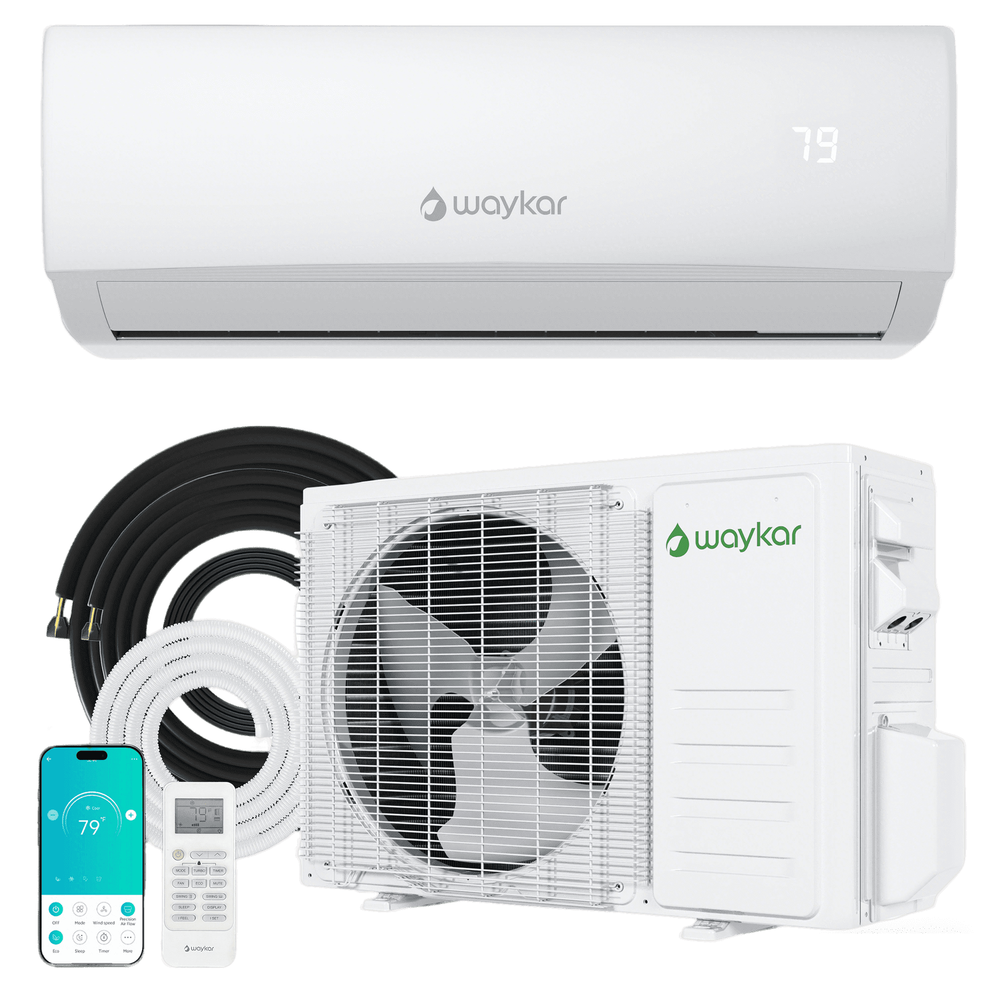 Waykar 12,000 BTU Mini Split Air Conditioner & Heater with Inverter, 20.0 SEER2, 208&230V Wall-Mounted Ductless AC Unit for Cooling and Heating up to 750 Sq. Ft, Compatible with Alexa and Wifi