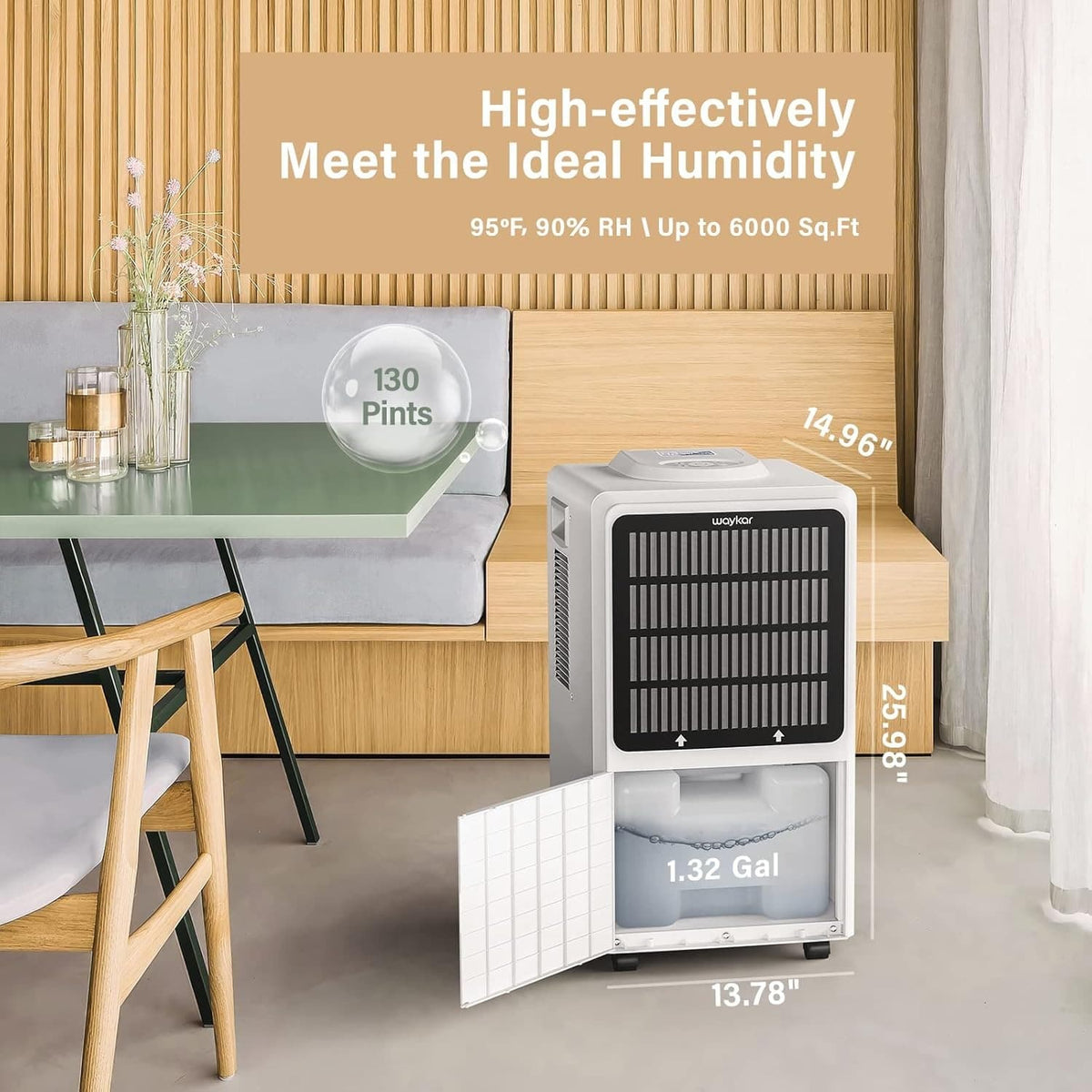 130 Pints Dehumidifier with Drain Hose (6.56 ft Long)