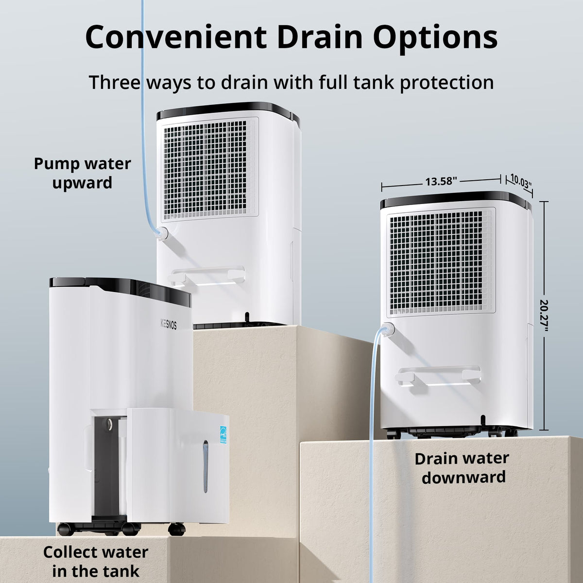 Kesnos 150 Pint Dehumidifier with Pump for Home and Basements up to 7000 Sq. Ft, with Bucket, Drain Hose, Portable, Auto Defrost and Self-Drying