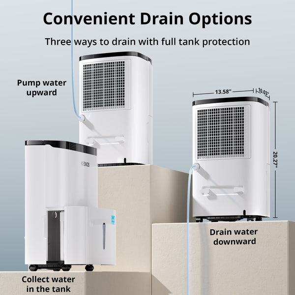 Kesnos 150 Pint Dehumidifier with Pump for Home and Basements up to 7000 Sq. Ft, with Bucket, Drain Hose, Portable, Auto Defrost and Self-Drying