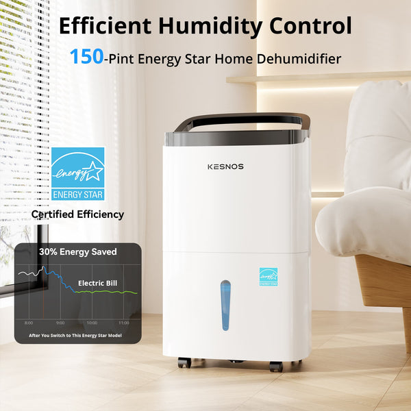 Kesnos 150 Pint Dehumidifier with Pump for Home and Basements up to 7000 Sq. Ft, with Bucket, Drain Hose, Portable, Auto Defrost and Self-Drying