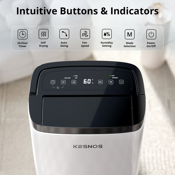 Kesnos 150 Pint Dehumidifier for Home and Basements up to 7000 Sq. Ft, with Bucket, Drain Hose, Portable, Auto Defrost and Self-Drying