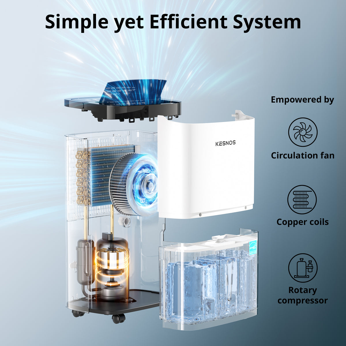 Kesnos 80 Pint Dehumidifier for Home and Basements up to 5000 Sq. Ft, with Bucket, Drain Hose, Portable, Auto Defrost and Self-Drying