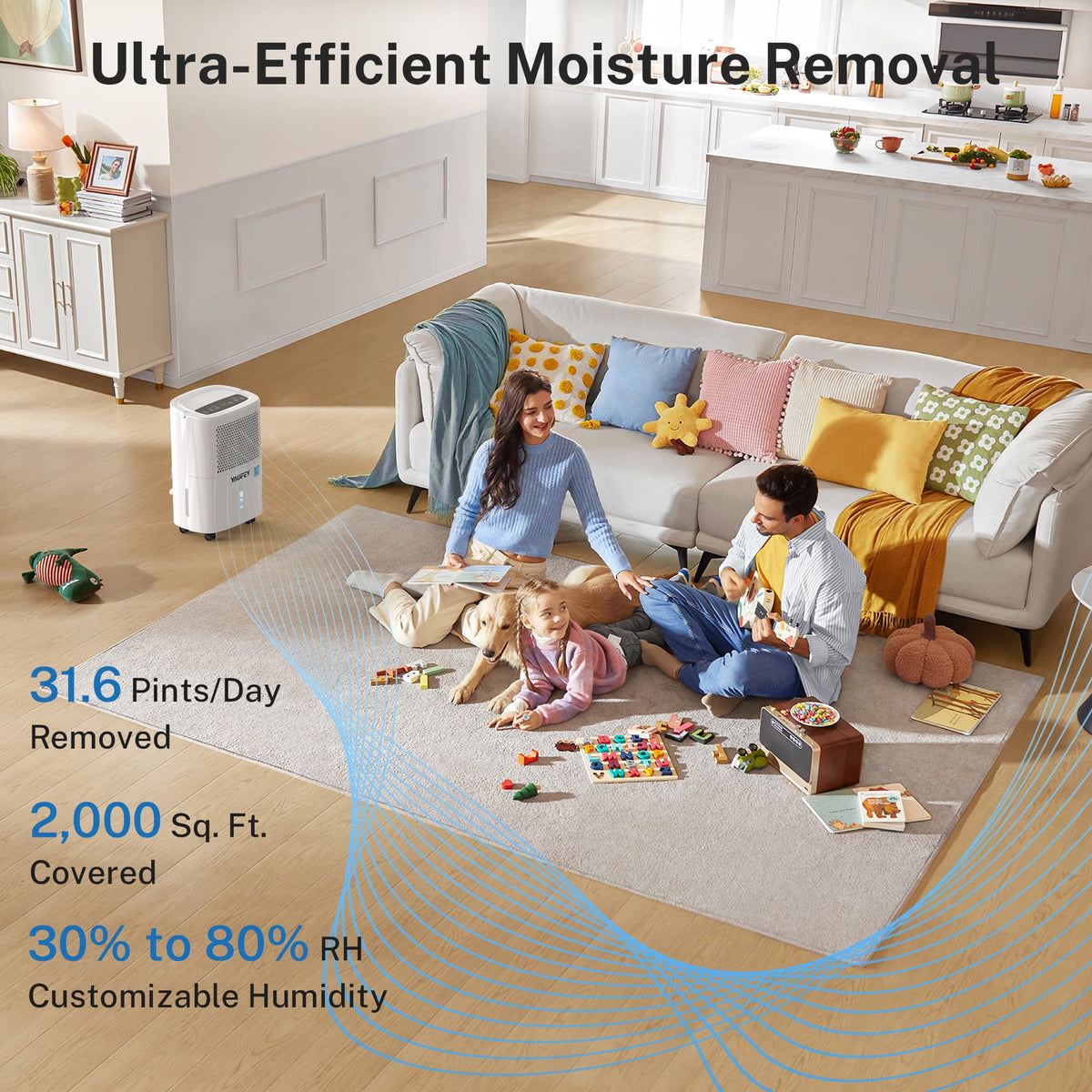 Waykar 30 Pint Dehumidifier for Home & Basements, Up to 2000 Sq. Ft, Energy Star, 10 Pint DOE, Continuous Drain Hose