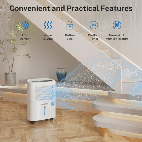 Waykar 30 Pint Dehumidifier for Home & Basements, Up to 2000 Sq. Ft, Energy Star, 10 Pint DOE, Continuous Drain Hose