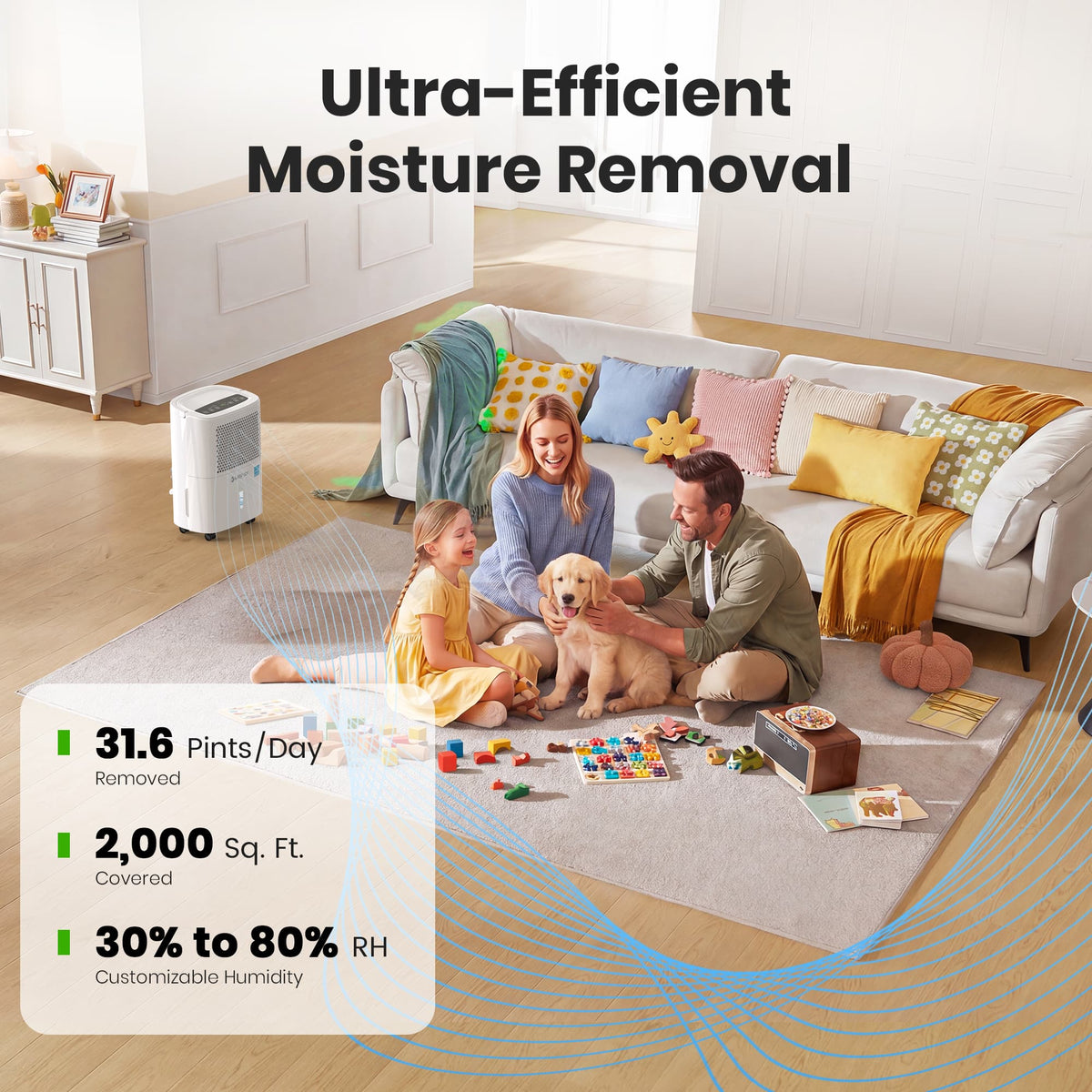 Waykar 31.6 Pints Portable Dehumidifier, ENERGY STAR Dehumidifier for Up to 2,000 Sq. Ft.