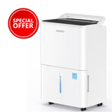 Waykar C30CTH 30 Pint Energy Star 2025 dehumidifier front view, 2000 sq. ft. coverage, 35dB ultra-quiet operation.