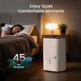Waykar CHWA120A 50dB quiet dehumidifier in bedroom, ideal for maintaining comfortable humidity and cleaner air.