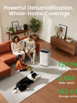 120 Pints Energy Star Dehumidifier for Home, Dehumidifier with Drain Hose and 1.45 Gal Tank