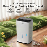 Portable Waykar CHWA120A white dehumidifier with lift handle and smooth wheels for easy movement across rooms.