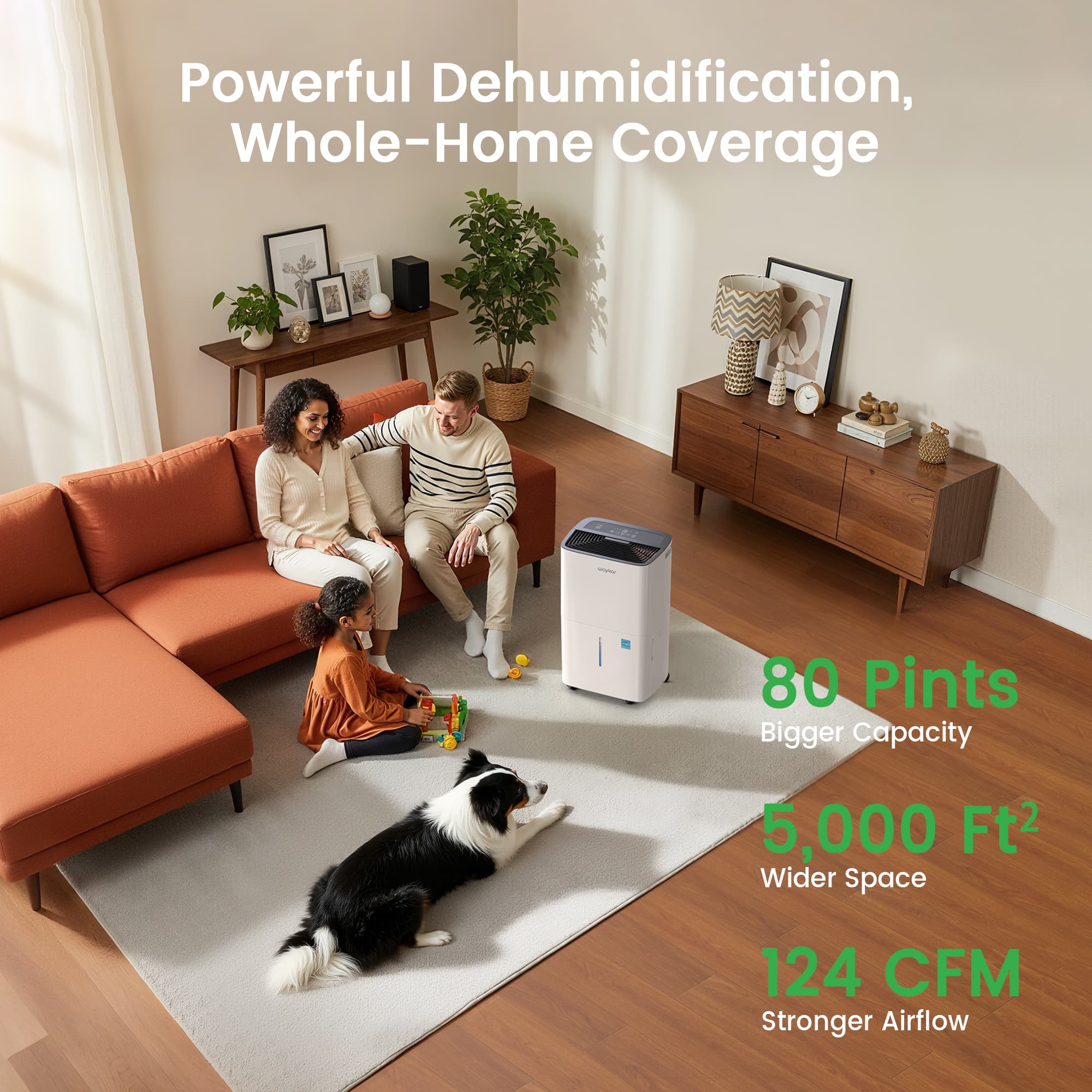 Waykar 80 Pints Energy Star Dehumidifier for Home, Dehumidifier with D