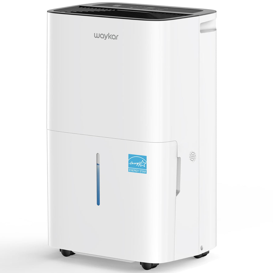 Waykar CHWA80A Energy Star 2025 dehumidifier front view, covers up to 5000 sq. ft., removes 80 pints daily with 47dB quiet performance.