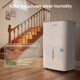 Waykar CHWA80A white dehumidifier, ENERGY STAR 2025 certified for energy efficiency, 115V 60Hz 262W, quiet 47 dB, covering up to 5000 square feet.