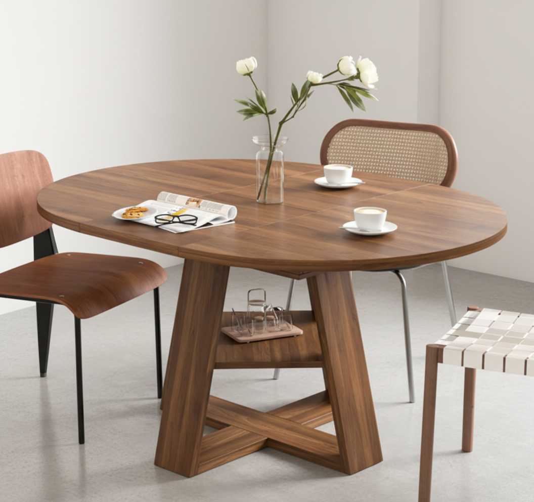 Extendable Round Dining Table for Kitchen and Living Room