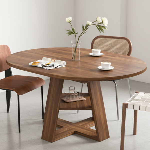 Extendable Round Dining Table for Kitchen and Living Room
