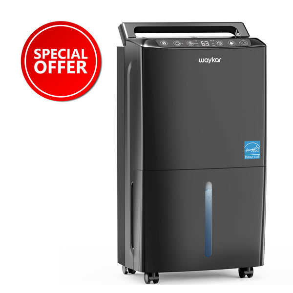 Waykar PD160B-PRO-B Energy Star 2025 home dehumidifier, 34 pints per day, ultra-quiet 34dB front view for 2,000 sq. ft. rooms.