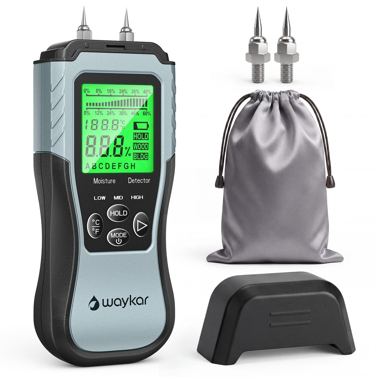 Waykar Digital Moisture Meter, Pin-Type Wood Moisture Tester for Wood, Drywall, Concrete & Building Materials with LCD Display