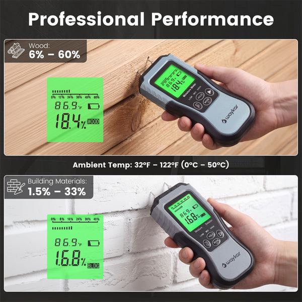 Waykar Digital Moisture Meter, Pin-Type Wood Moisture Tester for Wood, Drywall, Concrete & Building Materials with LCD Display
