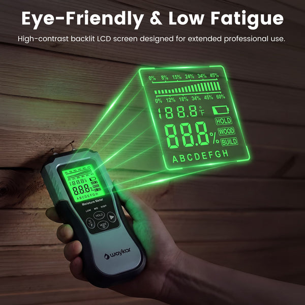 Waykar Digital Moisture Meter, Pin-Type Wood Moisture Tester for Wood, Drywall, Concrete & Building Materials with LCD Display