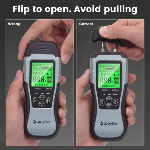 Waykar Digital Moisture Meter, Pin-Type Wood Moisture Tester for Wood, Drywall, Concrete & Building Materials with LCD Display