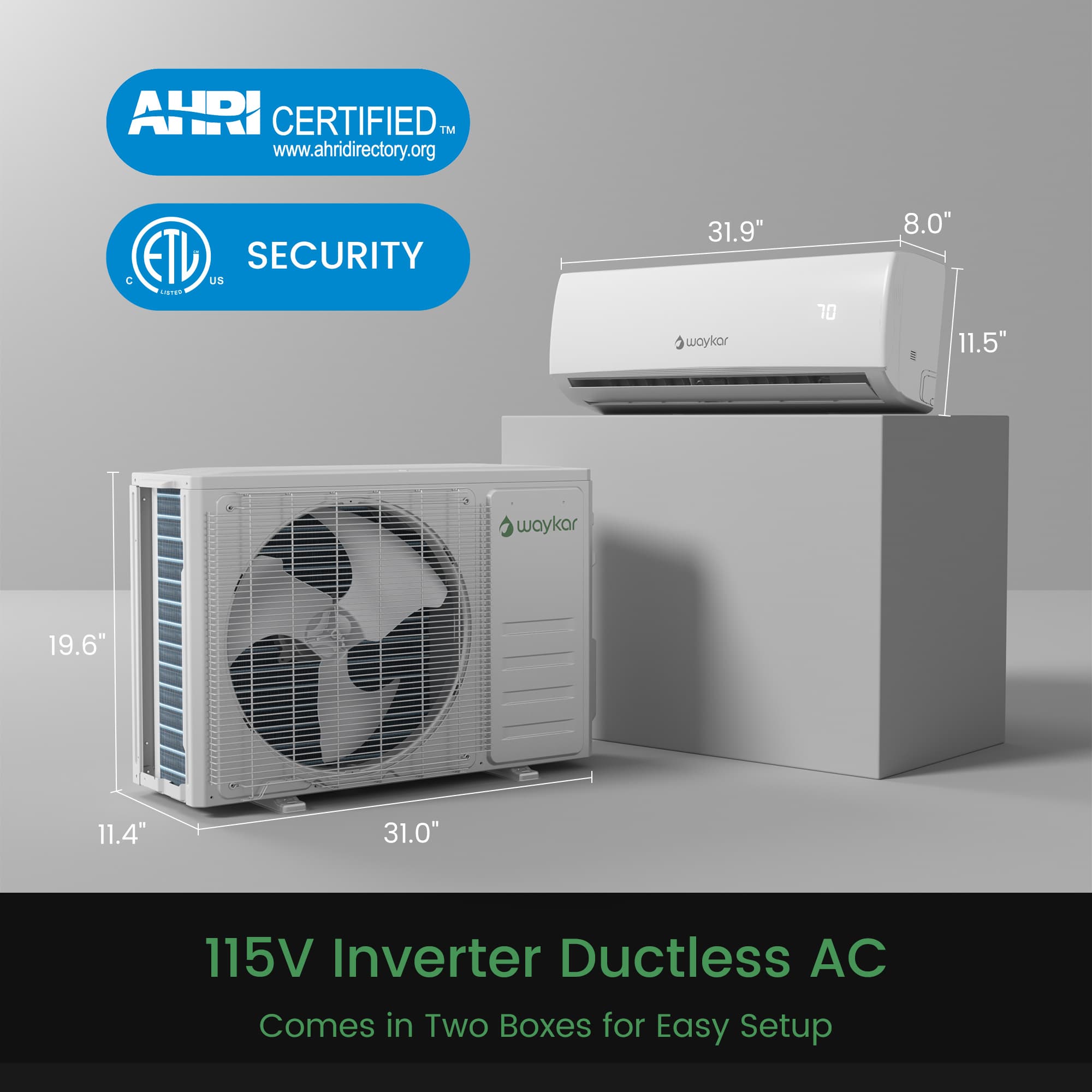 Waykar Ductless Mini Split Air Conditioner 12,000 BTU 20.5 SEER2 Efficient with App Control