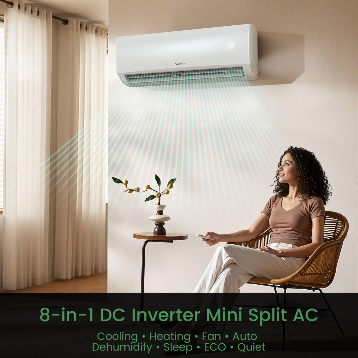 Waykar Ductless Mini Split Air Conditioner 12,000 BTU 20.5 SEER2 Efficient with App Control