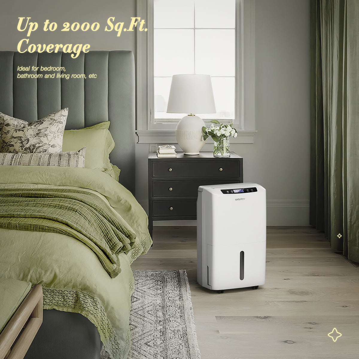 2000 Sq. Ft Dehumidifier for Home and Basements, with Auto or Manual Drainage, 0.66 Gallon Water Tank Capacity