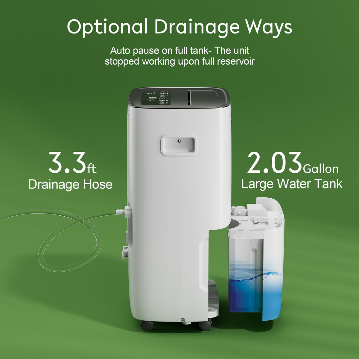 150-Pint Commercial Dehumidifier: For spaces up to 7,000 Sq. Ft, Drain Hose and 2.03 Gal Water Tank