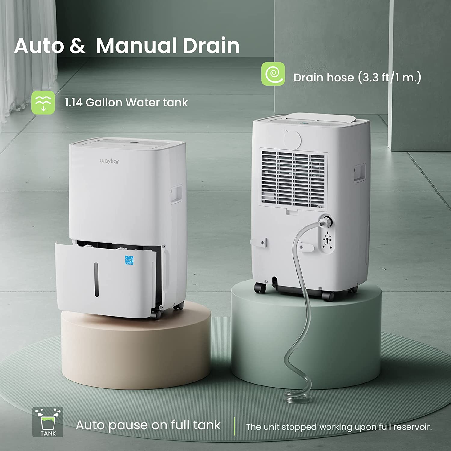 80 Pints Energy Star Dehumidifier for Spaces up to 5,000 Sq. Ft at Home, in Basements and Large Rooms with Drain Hose and 1.14 Gallons Water Tank