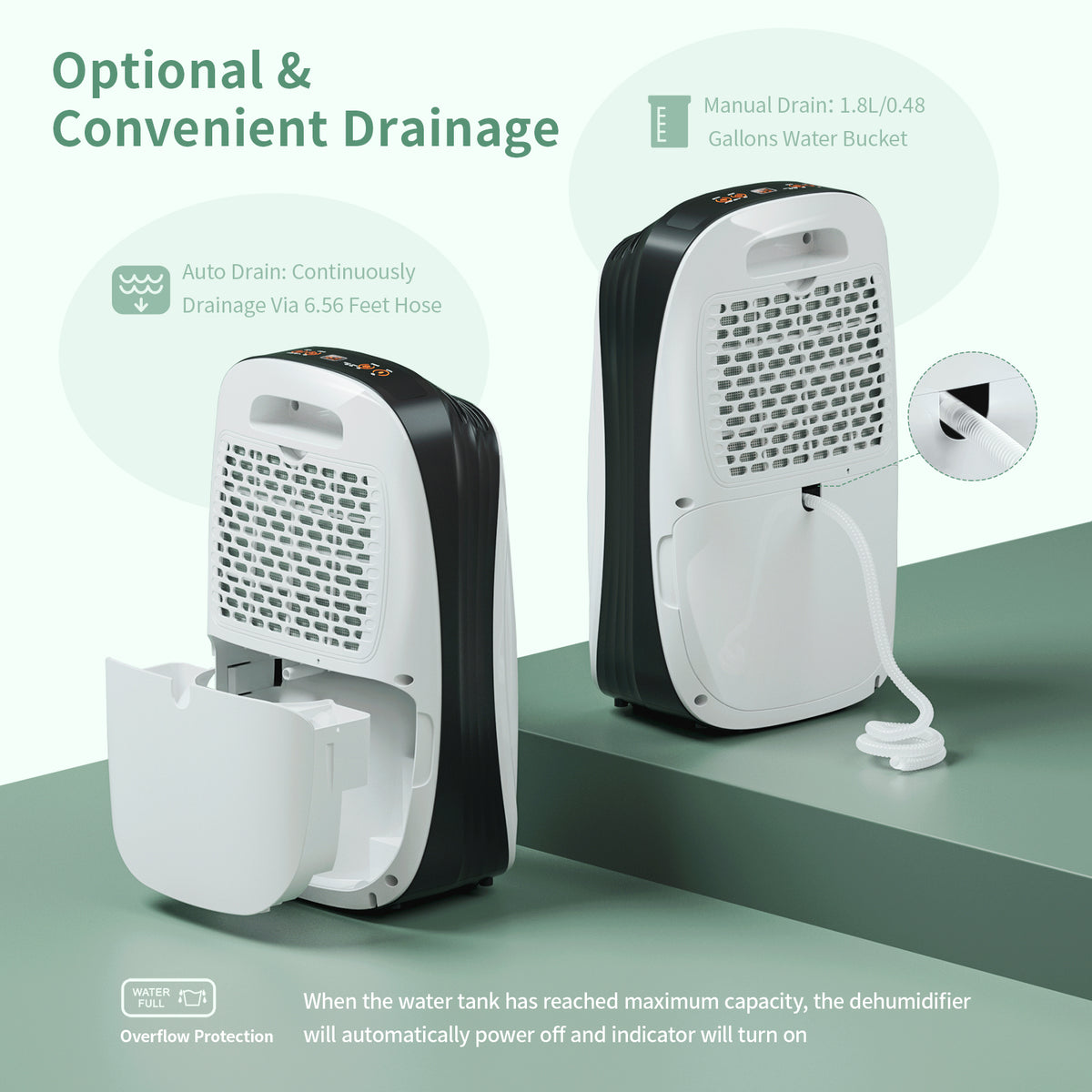 30 Pints Home Dehumidifier with 0.48 Gal Water Tank and Drain Hose