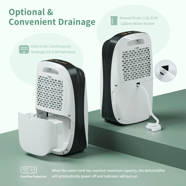 30 Pints Home Dehumidifier with 0.48 Gal Water Tank and Drain Hose