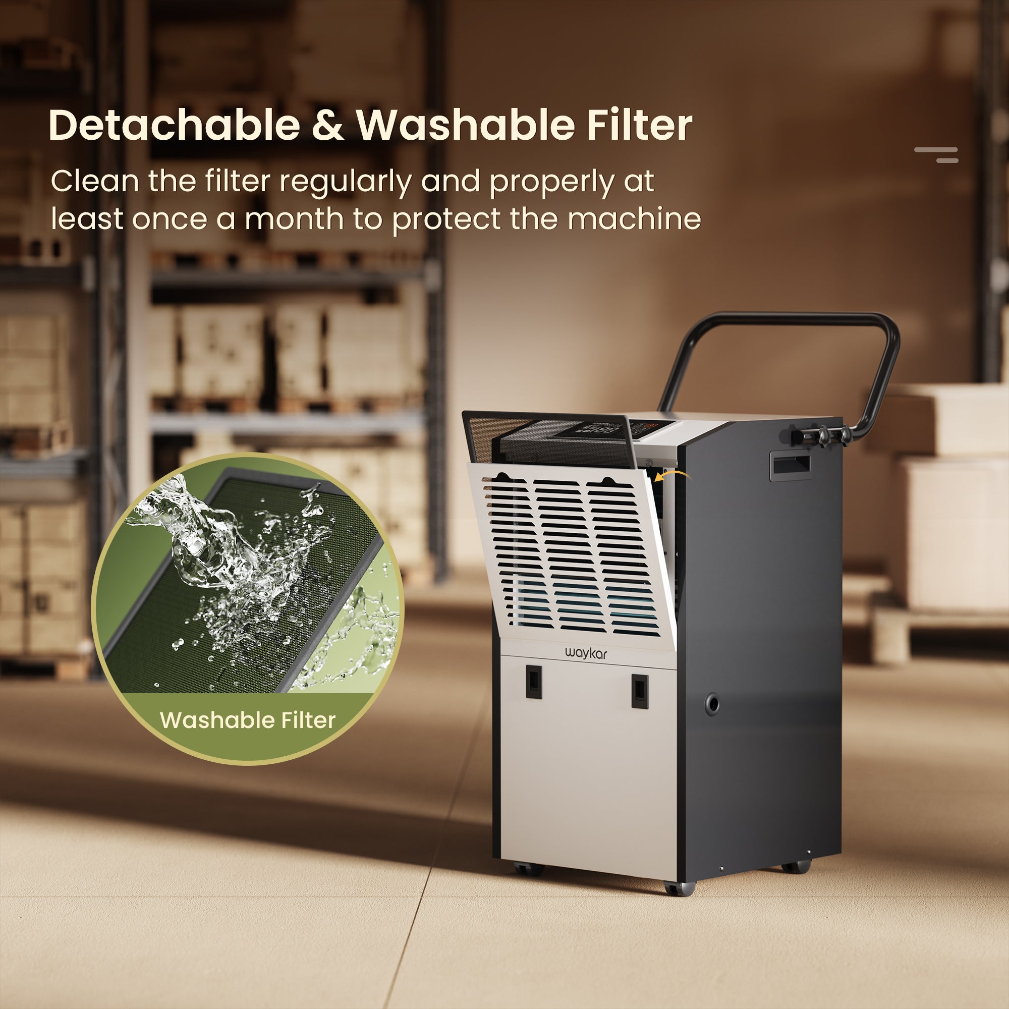 155 Pints Commercial Dehumidifier with Drain Hose Industrial Dehumidifier with a 1.32 Gallons Water Tank in Large Space up to 8000 Sq. Ft for Warehouse Basements Whole House Moisture Remove