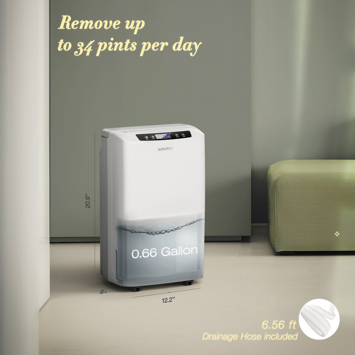2000 Sq. Ft Dehumidifier for Home and Basements, 0.6 Gal Water Tank Included