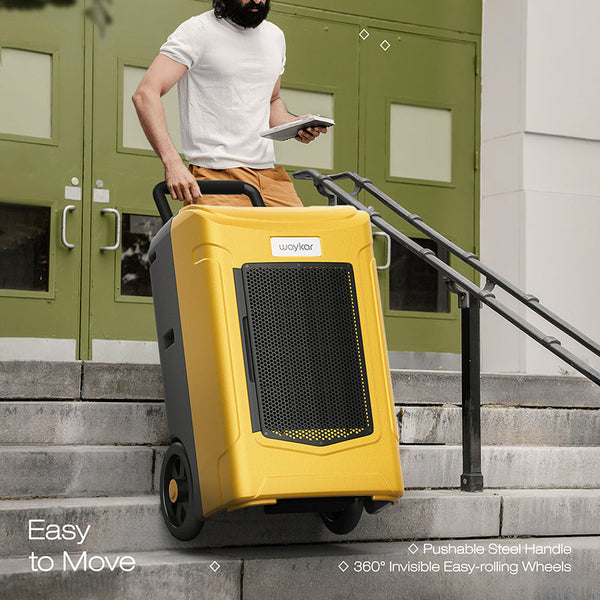 Waykar-commercial-dehumidifier-with-the-large-semi-pneumatic-wheels-for-easy-mobility